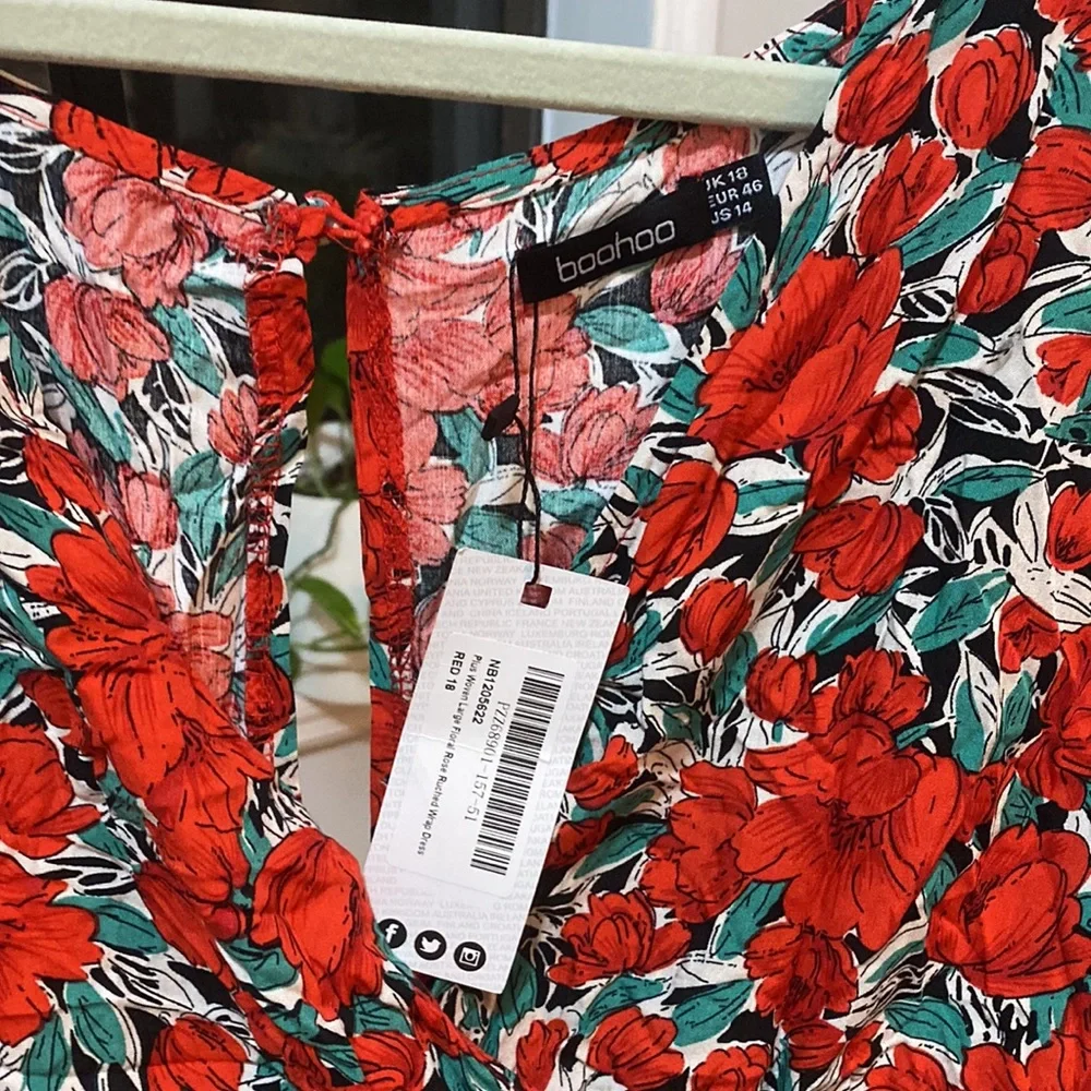 FLORAL ROSE RUCHED WRAP DRESS - Picture 3 of 7